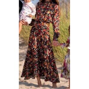 Something Navy Meadow Turtleneck Long Sleeve Maxi Dress Red Floral Size XS
